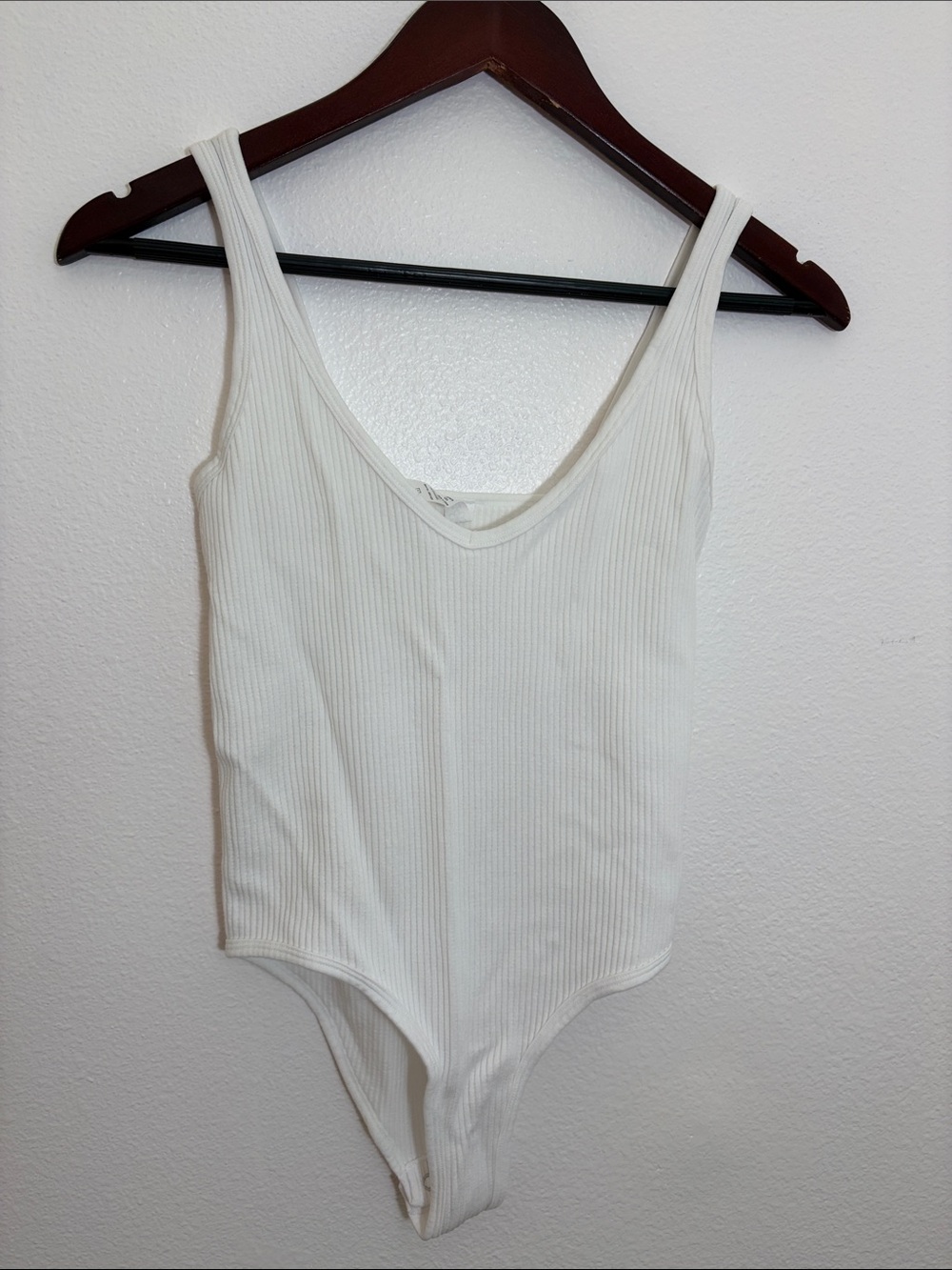 Aura White Ribbed Scoop Neck Bodysuit